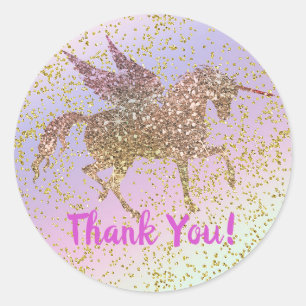 Sticker Rond Fête d'anniversaire fantasy paillettes or pastel a