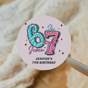 Sticker Rond Fête d'anniversaire fille Pastel 67 Six Sept