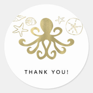 Sticker Rond Fête d'anniversaire Golden Octopus & Sea Shells Be