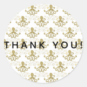 Sticker Rond Fête d'anniversaire Golden Octopus & Sea Shells Be