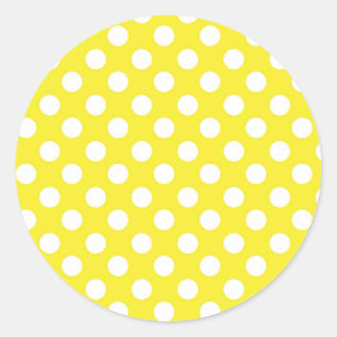 Sticker Rond Fête d'anniversaire jaune soleil et pois blancs