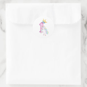 Sticker Rond Fête d'anniversaire Magique et Mignon Licorne Fant