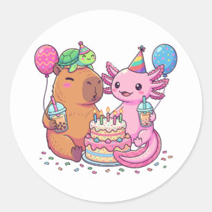 Sticker Rond Fête d'anniversaire mignonne de capybara Kawaii et