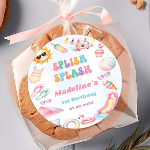 Sticker Rond Fête d'anniversaire modifiable Summer Splish Splas