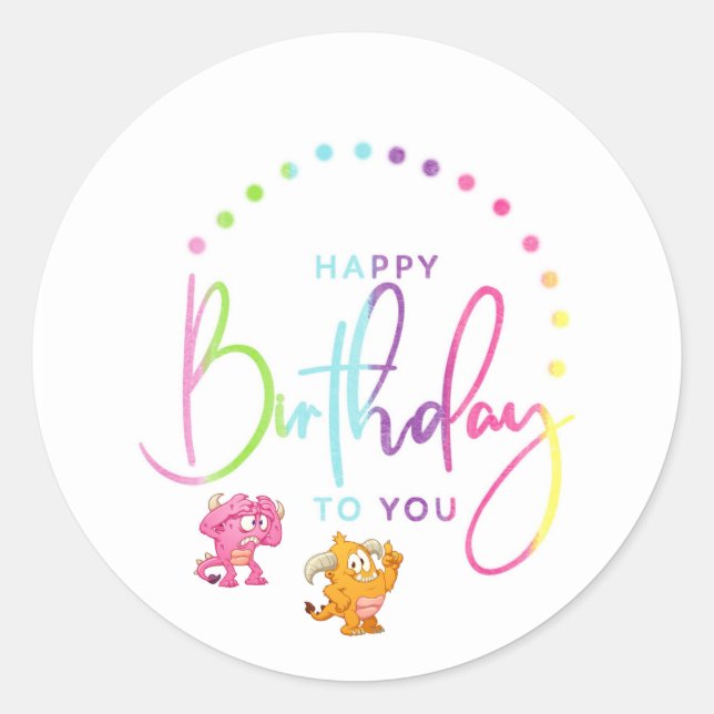 Sticker Rond Fête d'anniversaire Monster aux couleurs arc-en-ci (Devant)