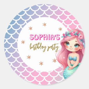 Sticker Rond Fête d'anniversaire motif de la Sirène