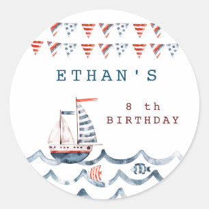 Sticker Rond Fête d'anniversaire nautique aquarelle