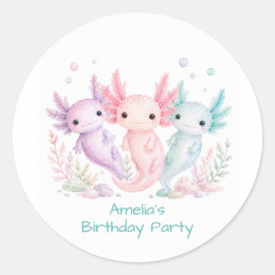 Sticker Rond Fête d'anniversaire Pastel Axolotl