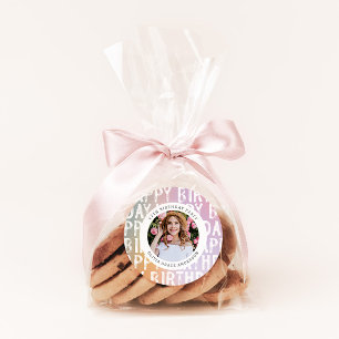 Sticker Rond Fête d'anniversaire pastel moderne en arc-en-ciel 