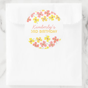 Sticker Rond Fête d'anniversaire Pop Chic Fille Rose Daisies Fa