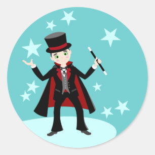 Sticker Rond Fête d'anniversaire pour enfant magicien