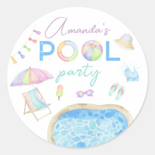 Sticker Rond Fête d'anniversaire pour enfants Piscine à l'aquar