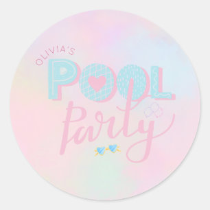 Sticker Rond fête d'anniversaire pour tout âge à la piscine