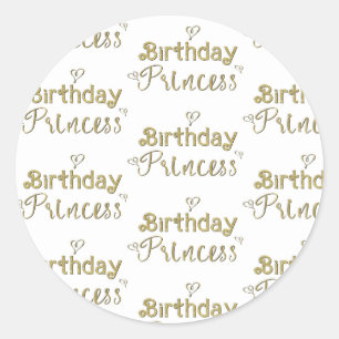 Sticker Rond Fête d'anniversaire Princesse aux cœurs dorés