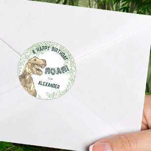 Sticker Rond Fête d'anniversaire Roar le dinosaure Ajouter un n