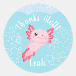Sticker Rond Fête d'anniversaire rose Axolotl sous-marine