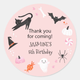 Sticker Rond Fête d'anniversaire rose d'Halloween Favoriser