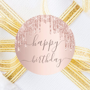 Sticker Rond fête d'anniversaire rose or rose parties scintilla