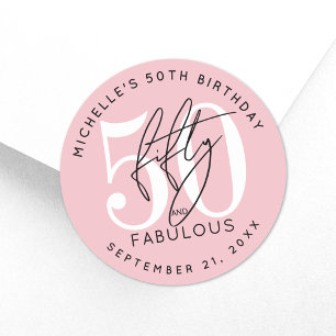 Sticker Rond Fête d'anniversaire rose pour 50 ans