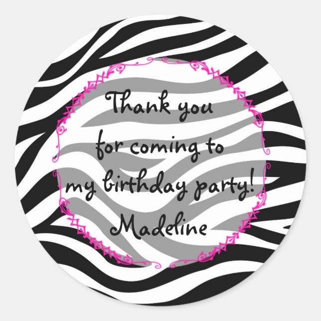 Sticker Rond Fête d'anniversaire rose Zebra Favoriser (Devant)