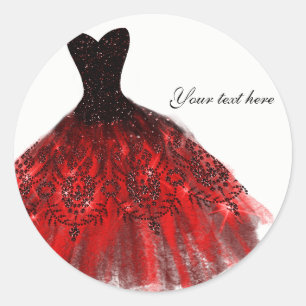 Sticker Rond Fête d'anniversaire rouge noire de robe élégante