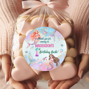 Sticker Rond Fête d'anniversaire Sirènes Paillettes Rose Violet