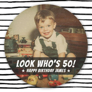Sticker Rond Fête d'anniversaire sur mesure avec photo drôle