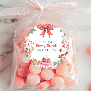 Sticker Rond Fête d'anniversaire Vintage Strawberry Berry Sweet