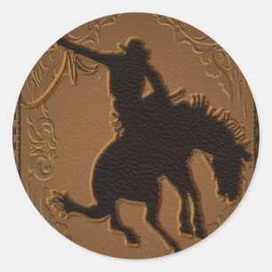 Sticker Rond Fête d'anniversaire Western Cowboy de l'Ouest en c