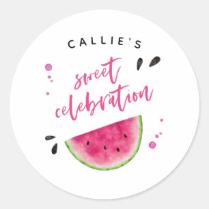 Sticker Rond Fête d'anniversaire Whimsical Rose Watermelon