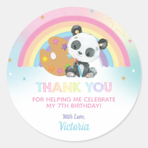 Sticker Rond Fête d'art Cute Panda Anniversaire Merci Favoriser