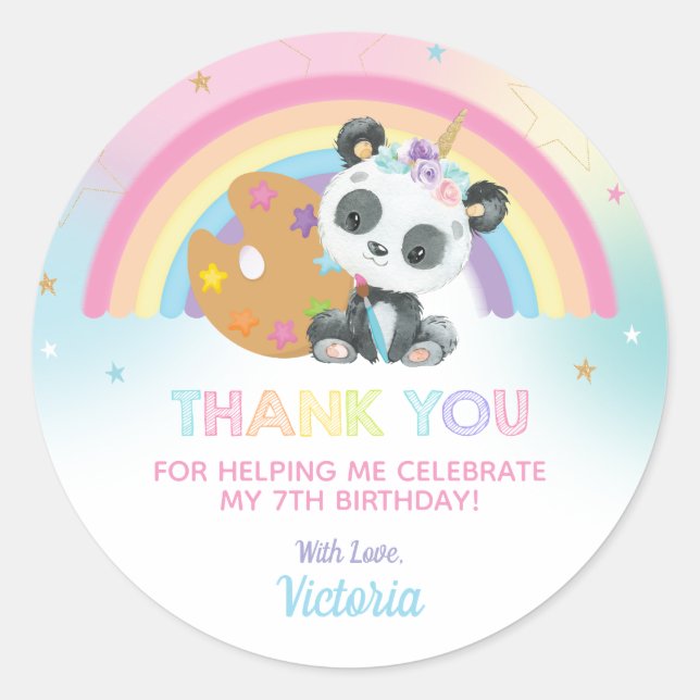 Sticker Rond Fête d'art Cute Panda Anniversaire Merci Favoriser (Devant)
