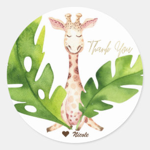 Sticker Rond Fête de Baby Shower aquarelle girafe de la jungle
