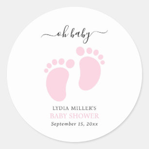 Sticker Rond Fête de Baby Shower aux Petits Pieds Roses Bébé Fi