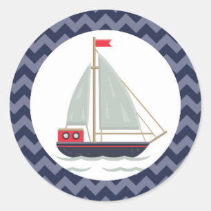 Sticker Rond Fête de Baby Shower Bateau à Voile de Navigation