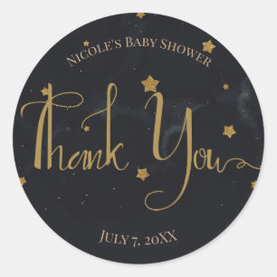 Sticker Rond Fête de Baby Shower Ciel Nuit Sombre Étoiles Noire