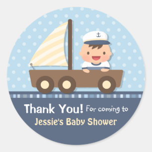Sticker Rond Fête de Baby Shower Marin Bébé