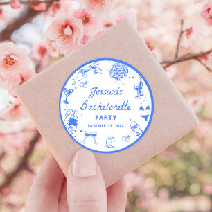 Sticker Rond Fête de Bachelorette Cocktail Disco Bleu