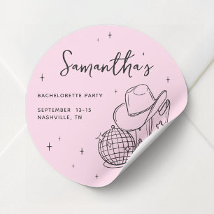 Sticker Rond Fête de Bachelorette Cowgirl Rose Disco Dernier Ro