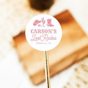 Sticker Rond Fête de Bachelorette de Cowgirl Dernier Rodéo Rose