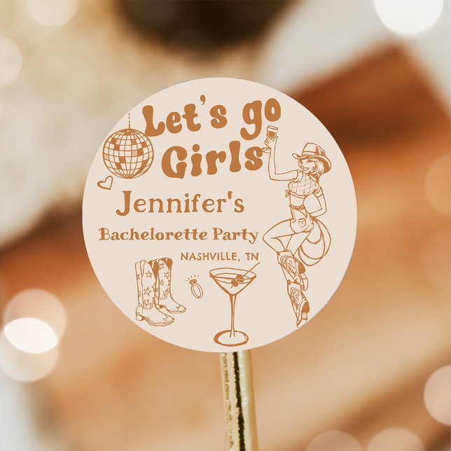Sticker Rond Fête de Bachelorette Rodeo Cowgirl Disco (Créateur téléchargé)