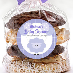 Sticker Rond Fête de Bébé Agneau Violet Merci Brebis Mignon Kaw