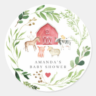 Sticker Rond Fête de Bébé Animaux de Ferme