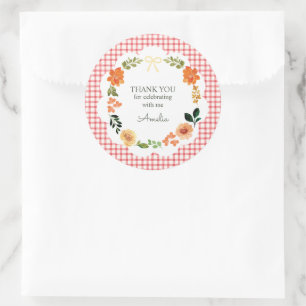 Sticker Rond Fête de bébé au vichy floral rouge 007