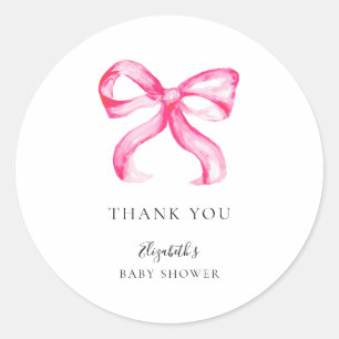 Sticker Rond Fête de bébé Coquette Ruban Rose Minimaliste Éléga