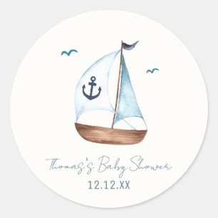 Sticker Rond Fête de bébé d'ancrage de voilier minimaliste simp