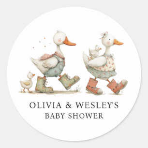 Sticker Rond Fête de bébé de la deuxième oie sotte