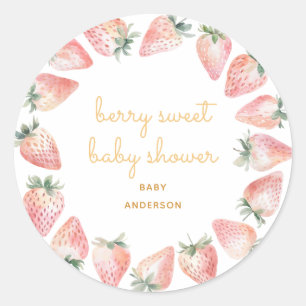 Sticker Rond Fête de Bébé Douce Baie de Fraise à l'aquarelle