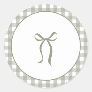 Sticker Rond Fête de bébé élégante en vichy vert sauge avec un