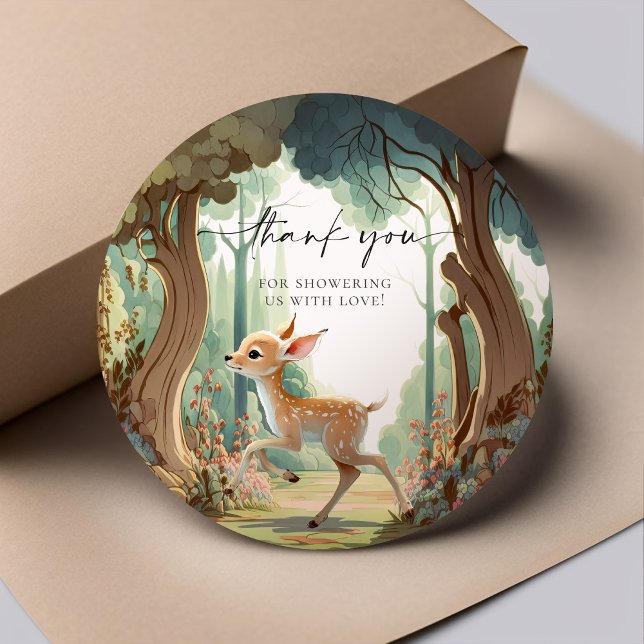 Sticker Rond Fête de Bébé Fawn Woodland Cerf (Créateur téléchargé)